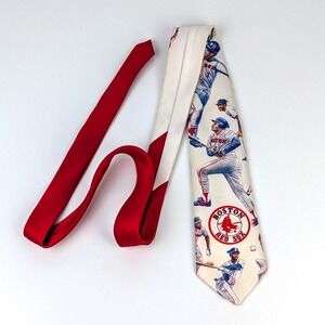 Vintage 1991 Ralph Marlin Boston Red Sox MLB Baseball Tie Mens Cream Red USA